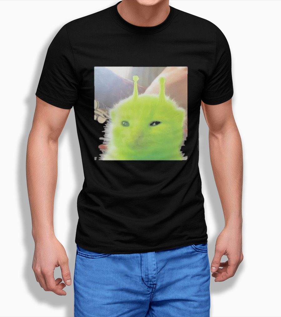 Glorp Alien Cat Winking Whimsical Green Feline With Antennae T-Shirt