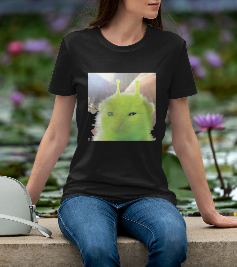 Glorp Alien Cat Winking Whimsical Green Feline With Antennae T-Shirt