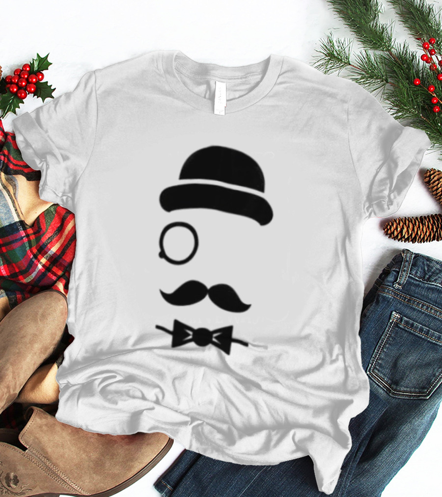 Bowler Hat Monocle Mustache Bow Tie T-Shirt