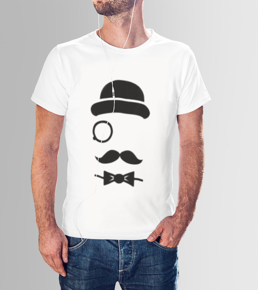 Bowler Hat Monocle Mustache Bow Tie T-Shirt