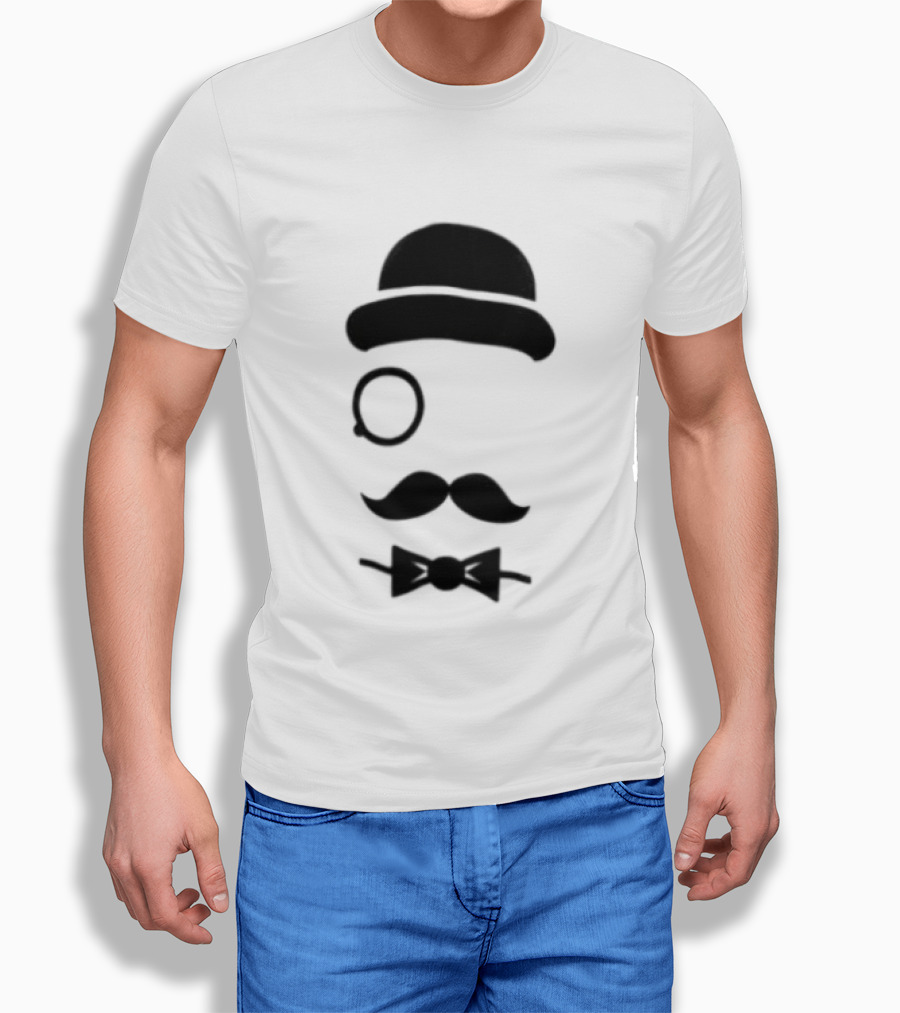Bowler Hat Monocle Mustache Bow Tie T-Shirt