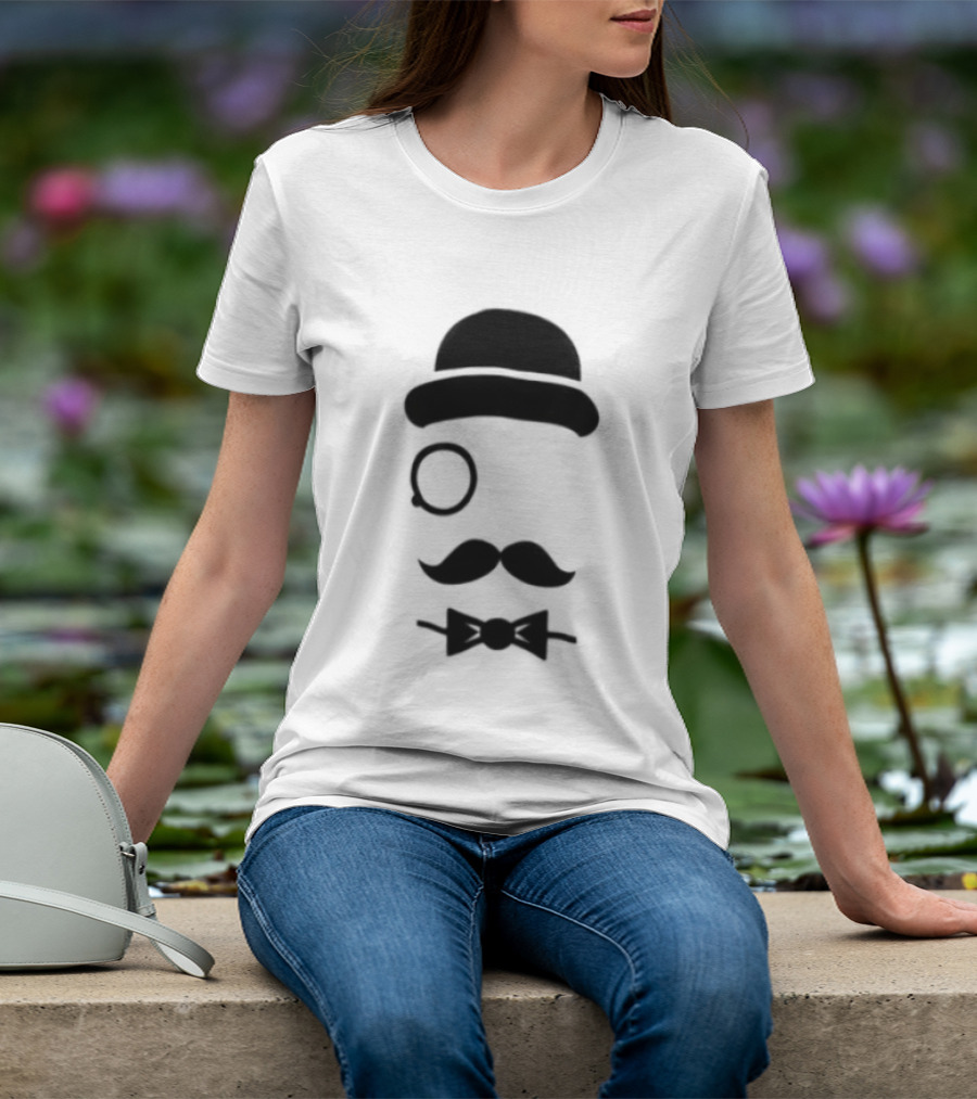 Bowler Hat Monocle Mustache Bow Tie T-Shirt