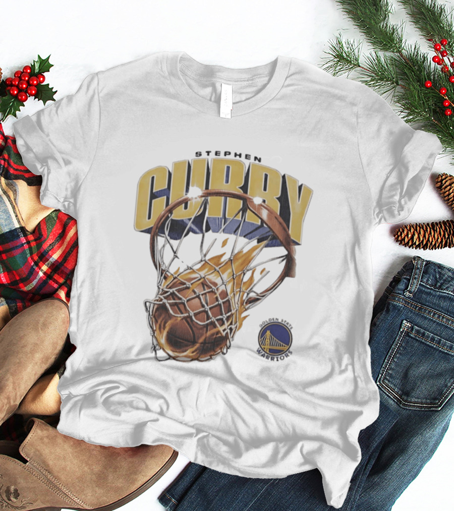 Stephen Curry Golden State Warriors Flaming Basketball Net T-Shirt