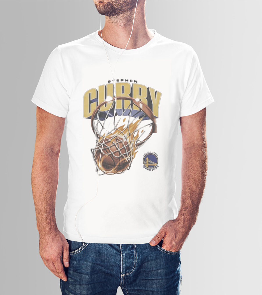 Stephen Curry Golden State Warriors Flaming Basketball Net T-Shirt