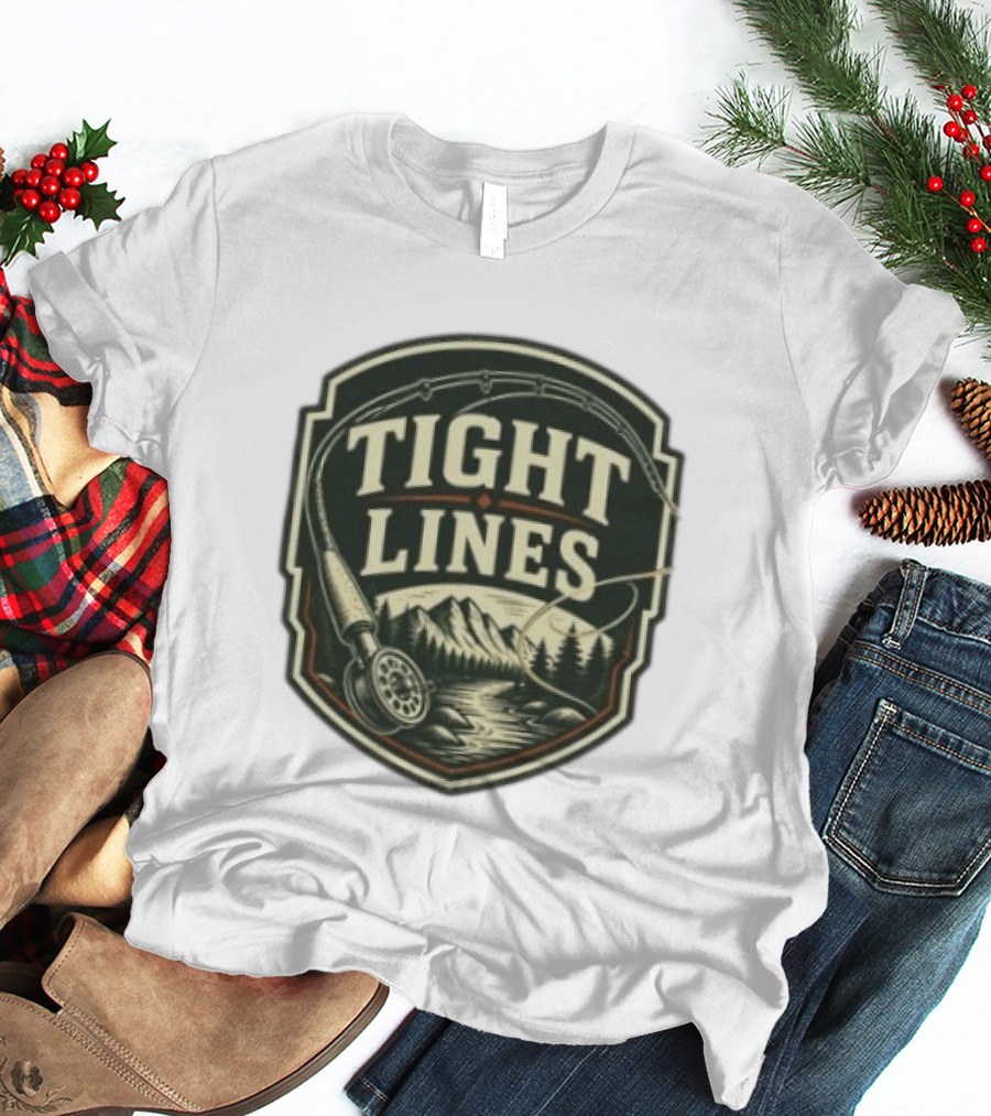 Tight Lines Fishing Mountain River Nature Fly Rod T-Shirt