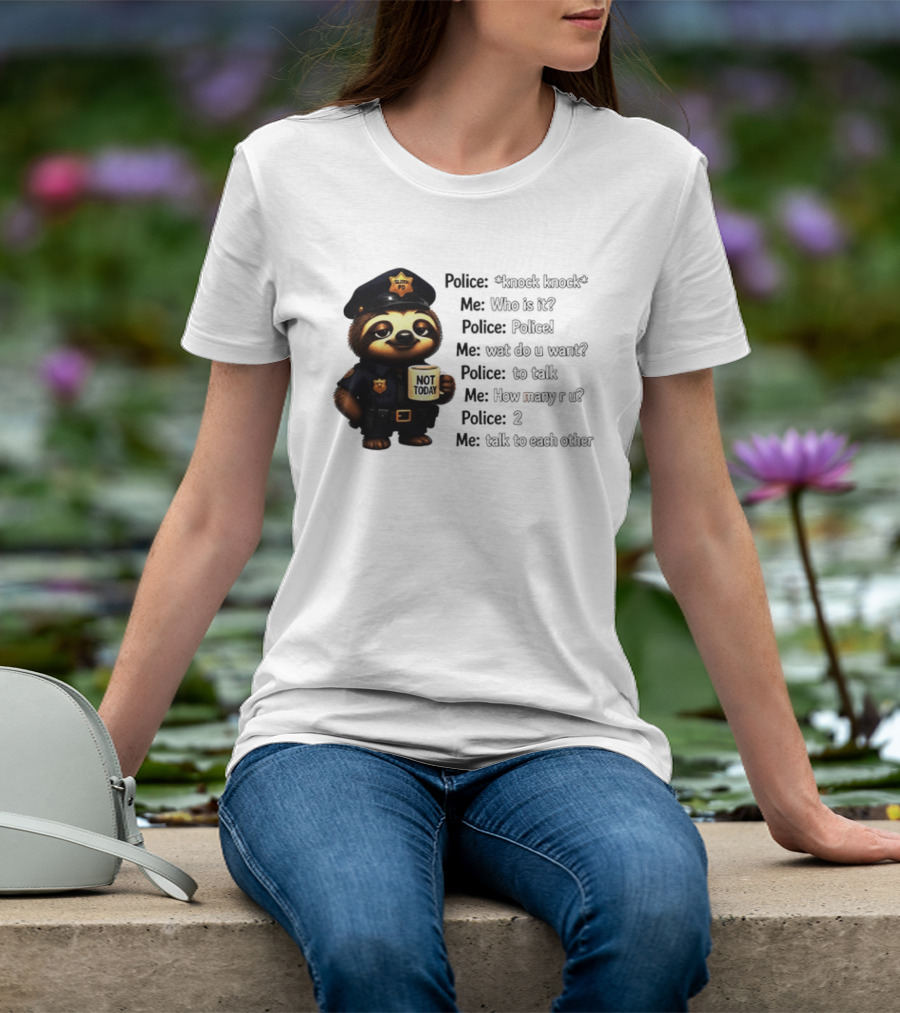 Knock Knock Police Joke Sloth Officer Hot Today Cartoon T-Shirt