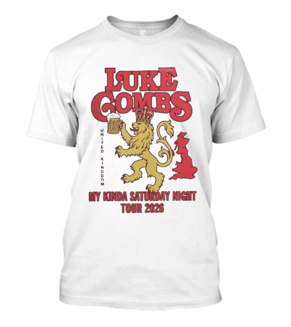Luke Combs United Kingdom My Kinda Saturday Night Tour 2026 Lion Holding Beer T-Shirt