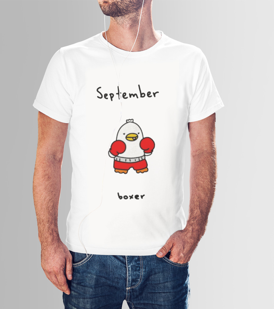 September Boxer Duck Boxing Red Gloves Whimsical Bird T-Shirt