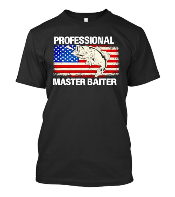 Professional Master Baiter Distressed American Flag Fishing USA Flag T-Shirt