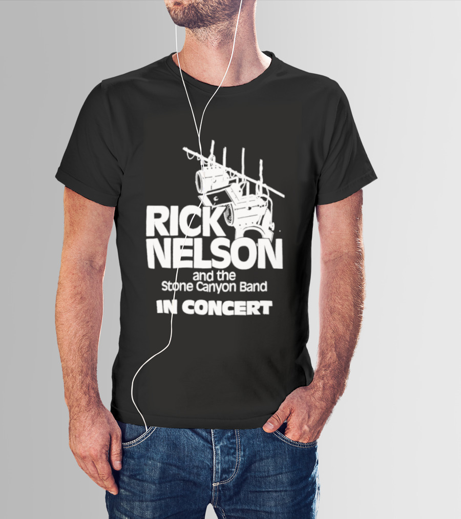 Rick Nelson And The Stone Canyon Band In Concert Trắng Trên Nền đen Dàn đèn Sân Khấu T-Shirt
