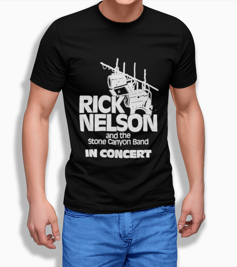 Rick Nelson And The Stone Canyon Band In Concert Trắng Trên Nền đen Dàn đèn Sân Khấu T-Shirt