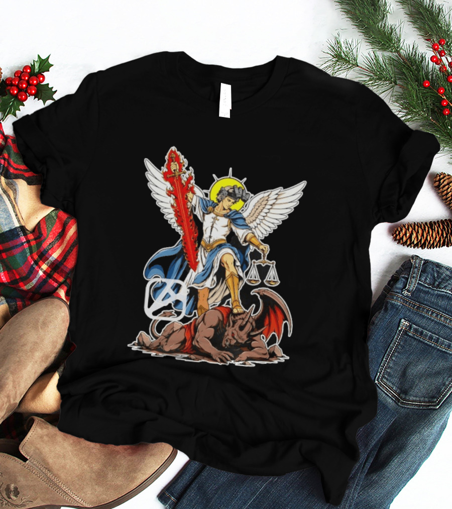Saint Michael Archangel Warrior Flaming Sword Scales Victory Over Evil T-Shirt