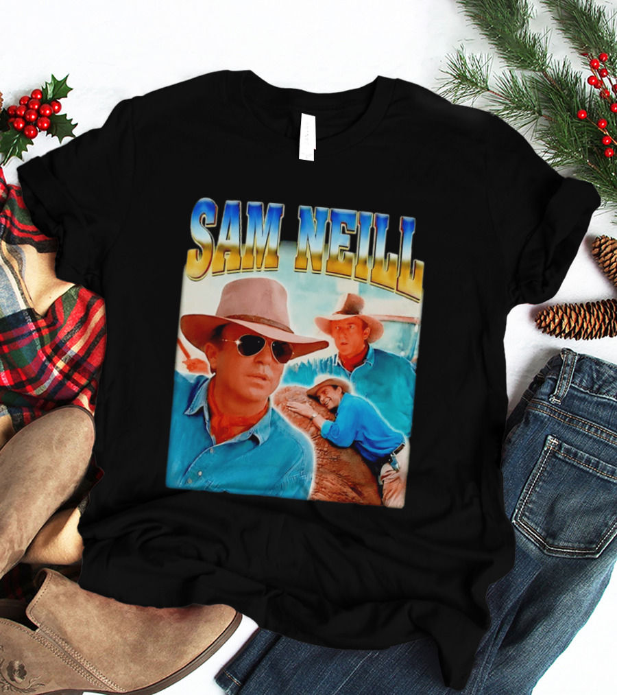 Sam Neill Vintage Style Cowboy Collage T-Shirt