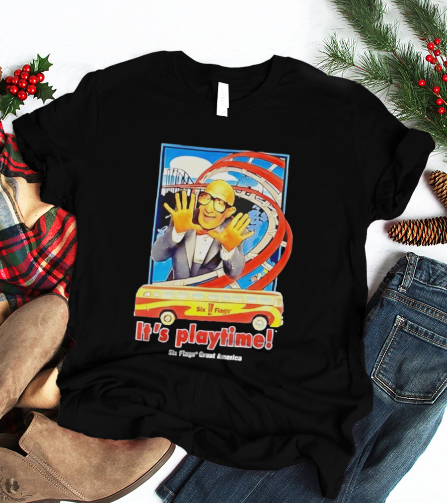Six Flags Great America Mr. Six It's Playtime Roller And Bus Adventure T-Shirt