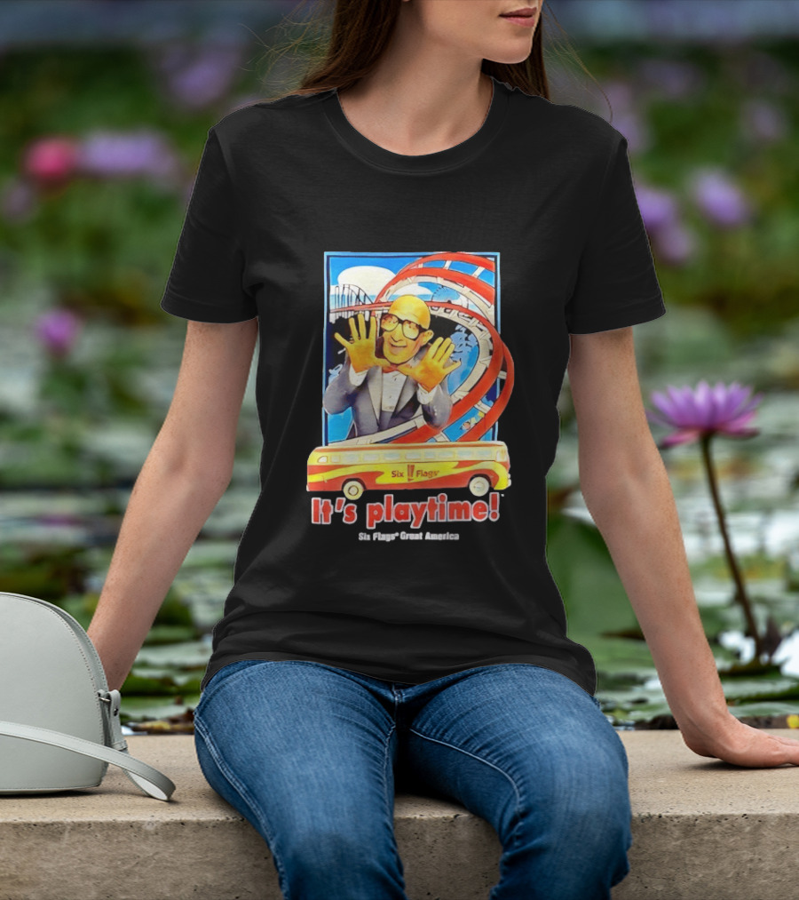 Six Flags Great America Mr. Six It's Playtime Roller And Bus Adventure T-Shirt
