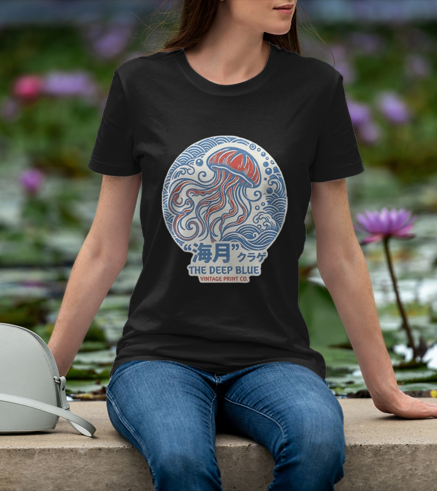 Vintage Print Co The Deep Blue Jellyfish Ocean T-Shirt
