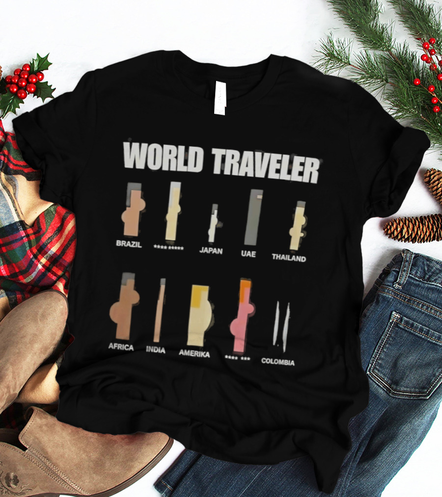 World Traveler Icons Brazil Japan UAE Thailand Africa India America Mexico Colombia T-Shirt