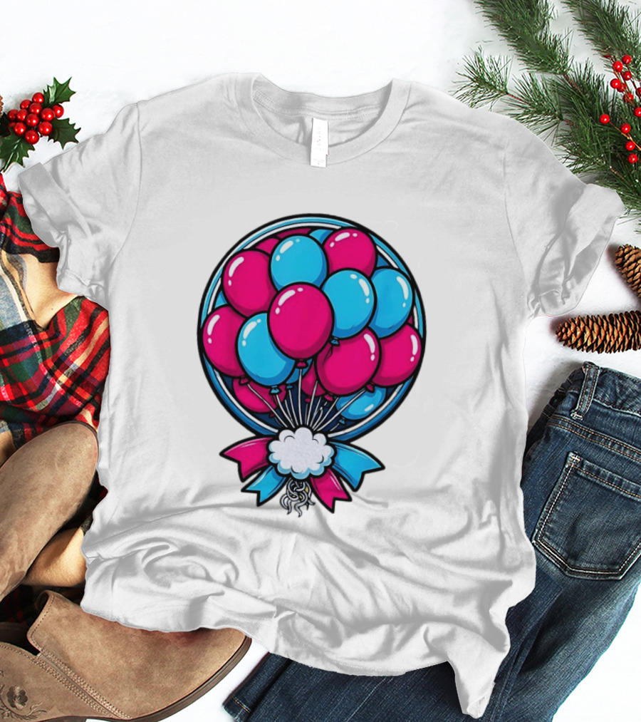 Balloon Bouquet Cartoon Vibrant Pink And Blue Celebration T-Shirt