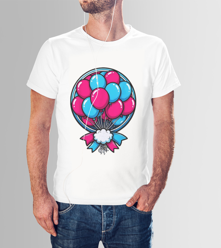 Balloon Bouquet Cartoon Vibrant Pink And Blue Celebration T-Shirt
