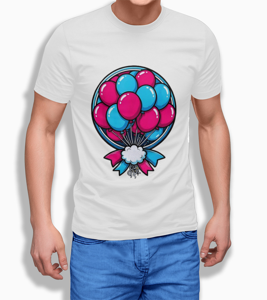 Balloon Bouquet Cartoon Vibrant Pink And Blue Celebration T-Shirt