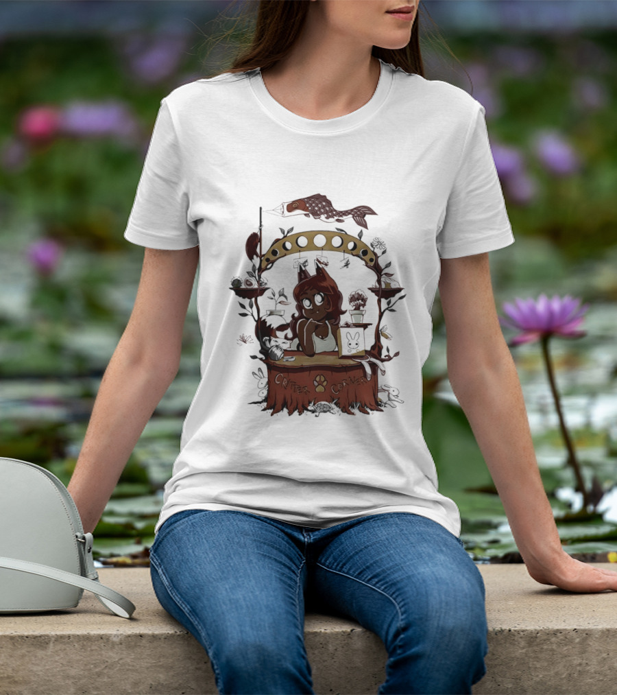 Critter Corner Fox Girl And Rabbits Anime Aesthetic T-Shirt