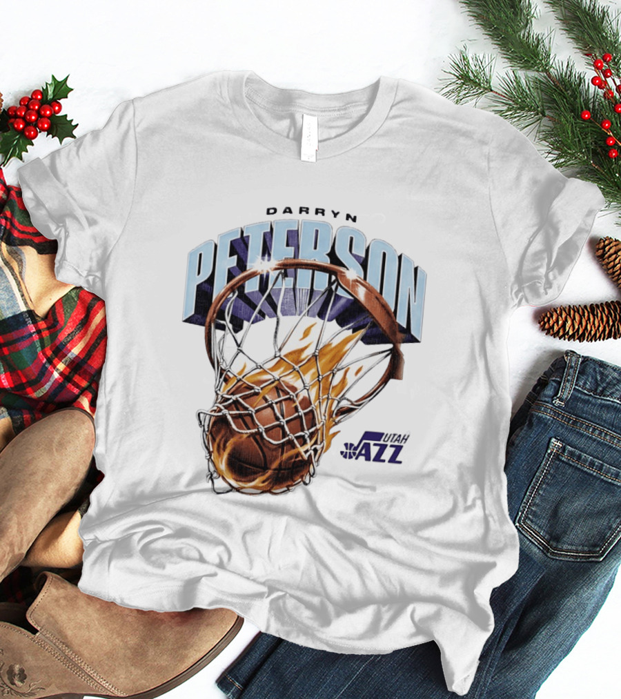 Darryn Peterson NBA Utah Jazz Basketball Hoop Flames T-Shirt
