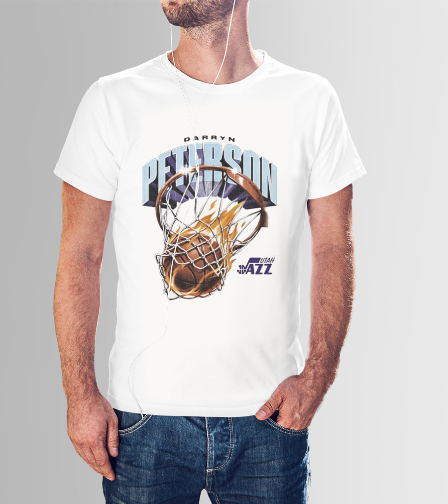 Darryn Peterson NBA Utah Jazz Basketball Hoop Flames T-Shirt