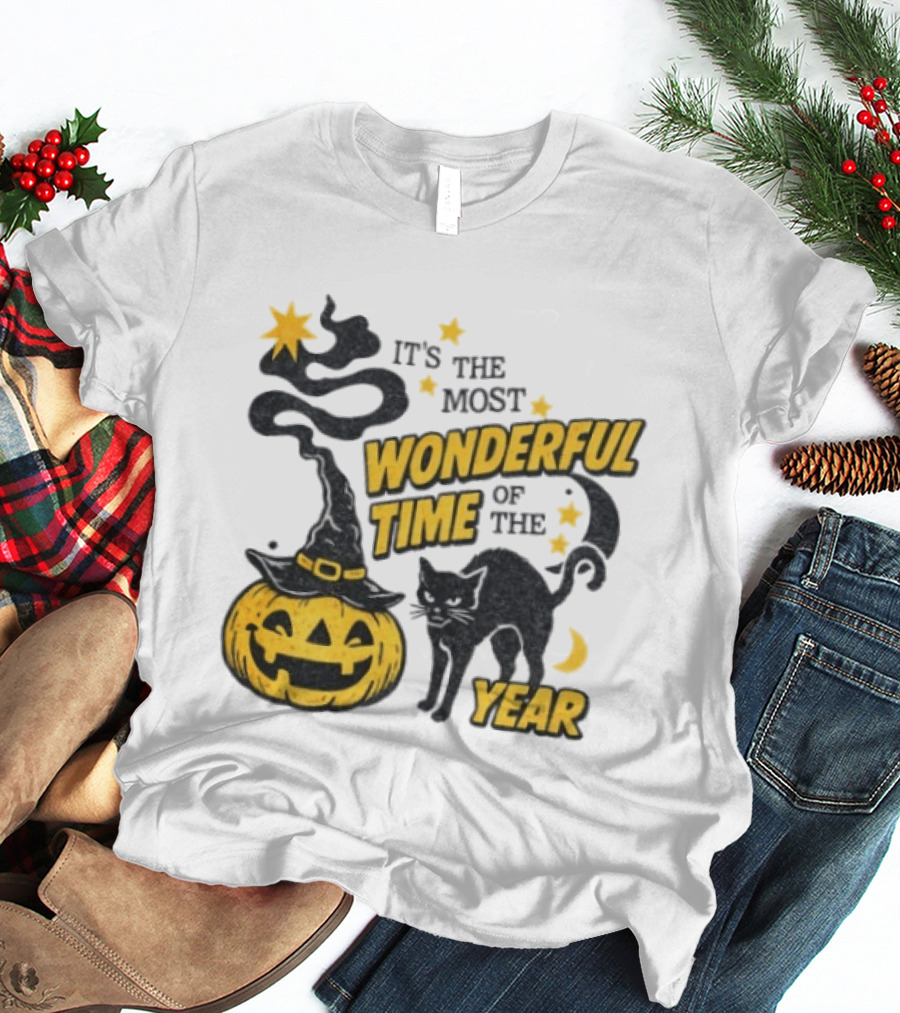 It's The Most Wonderful Time Of The Year Halloween Pumpkin Black Cat T-Shirt