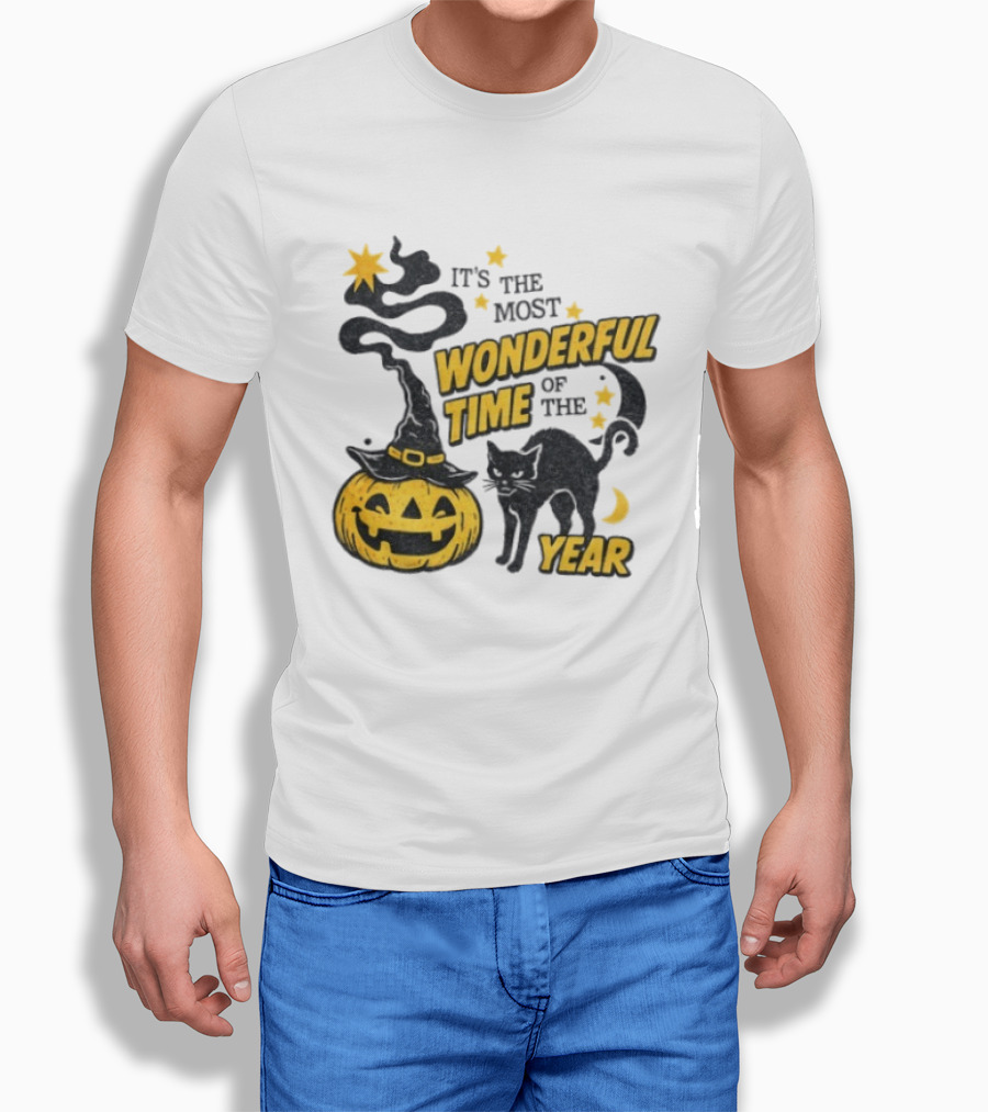 It's The Most Wonderful Time Of The Year Halloween Pumpkin Black Cat T-Shirt