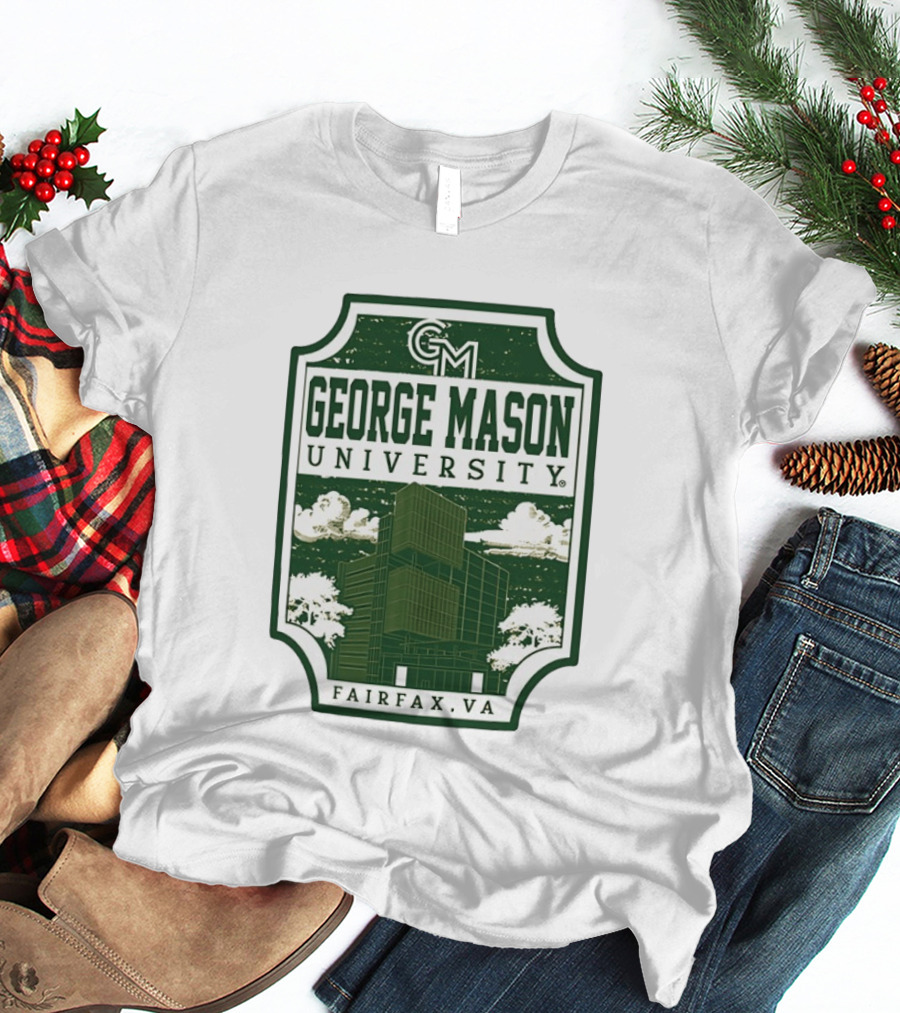 George Mason University GMU Fairfax VA Campus Scene Retro Vintage Green T-Shirt
