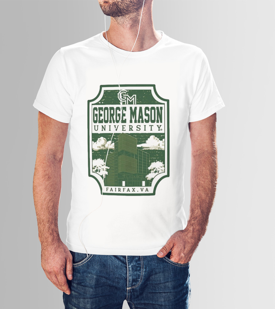 George Mason University GMU Fairfax VA Campus Scene Retro Vintage Green T-Shirt