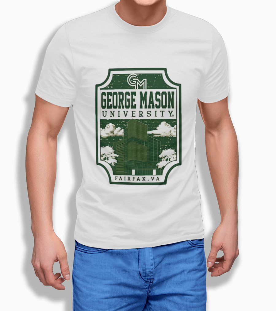 George Mason University GMU Fairfax VA Campus Scene Retro Vintage Green T-Shirt