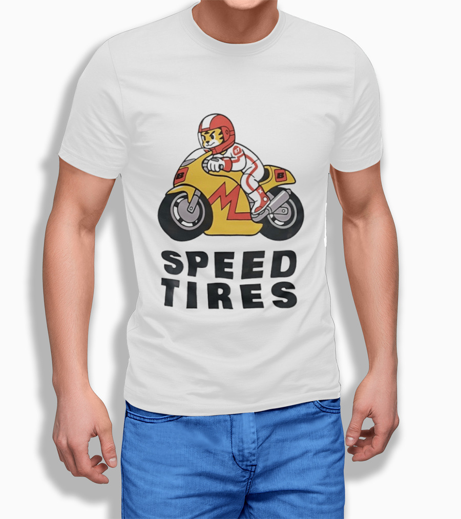 Speed Tires Tiger Motorcycle Racing Biker Rider On Yellow Bike T-Shirt