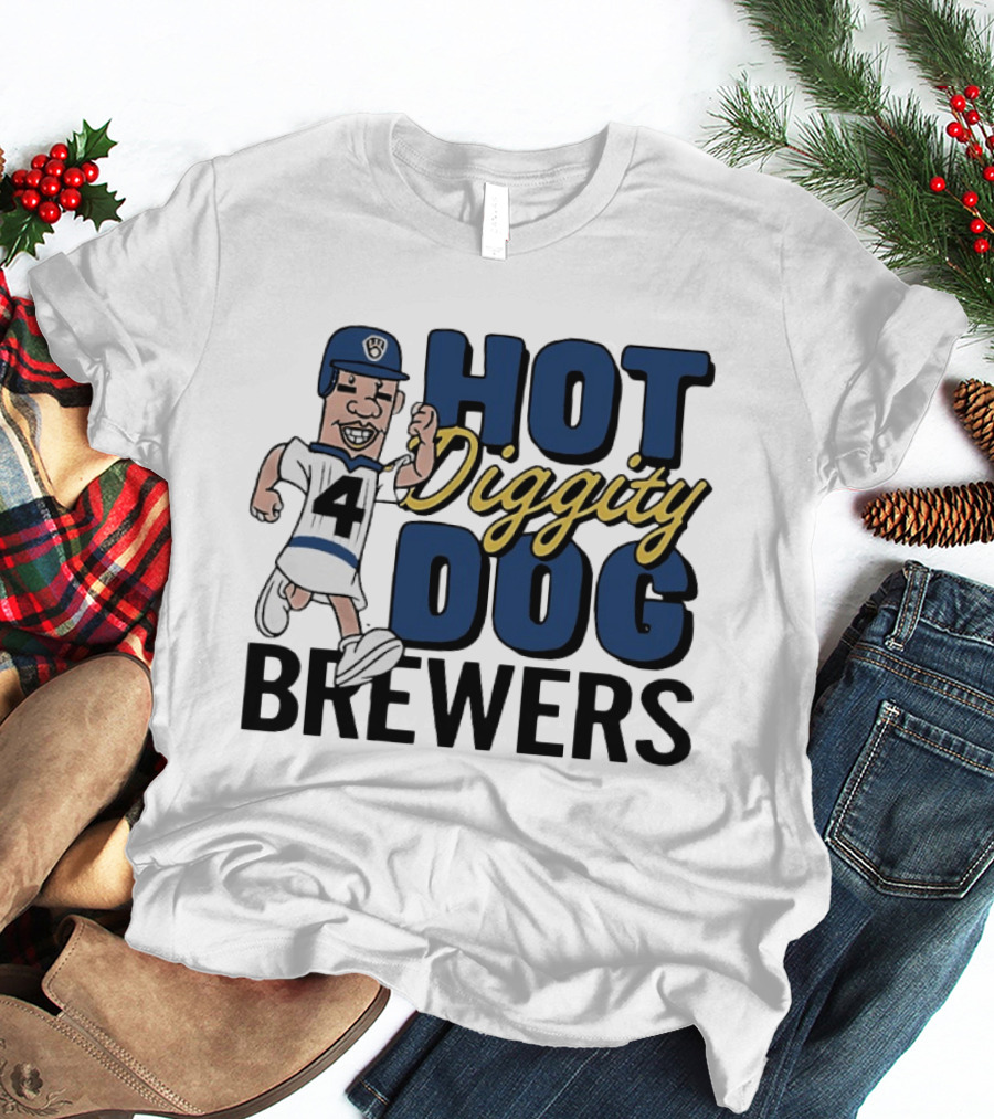 Milwaukee Brewers Hot Diggity Dog Baseball Player Number 4 T-Shirt