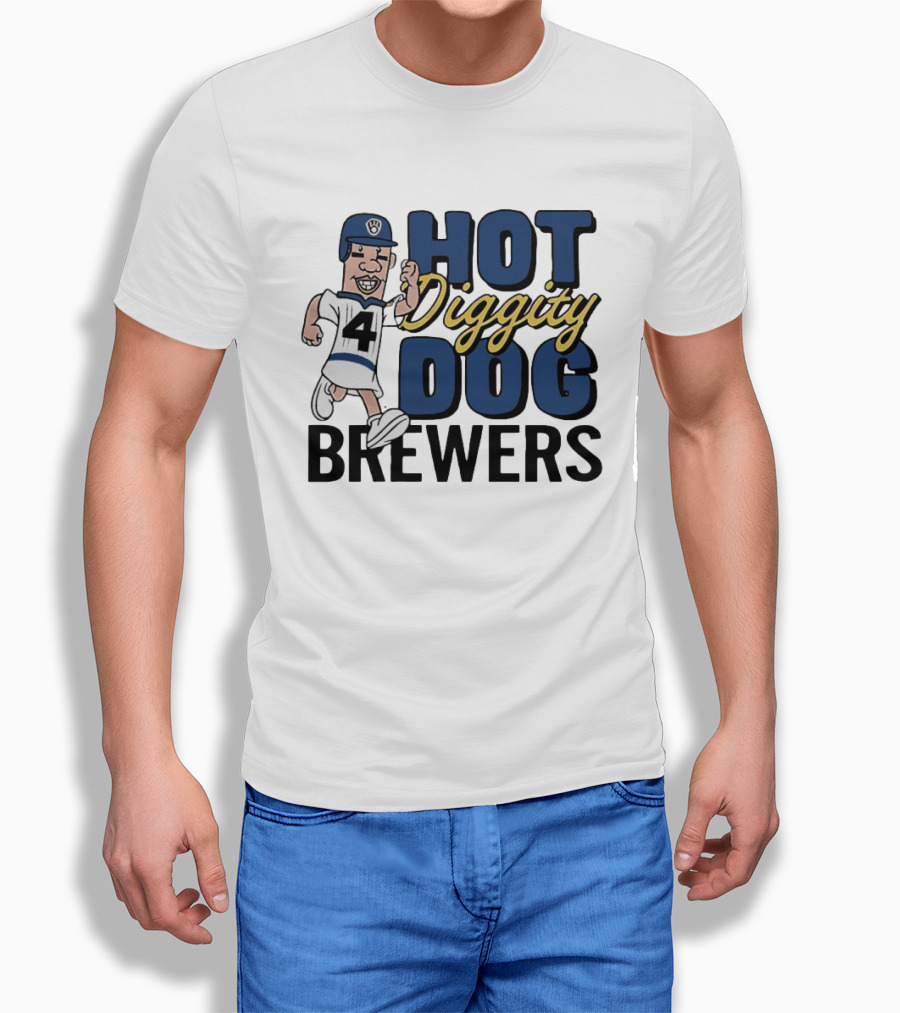 Milwaukee Brewers Hot Diggity Dog Baseball Player Number 4 T-Shirt