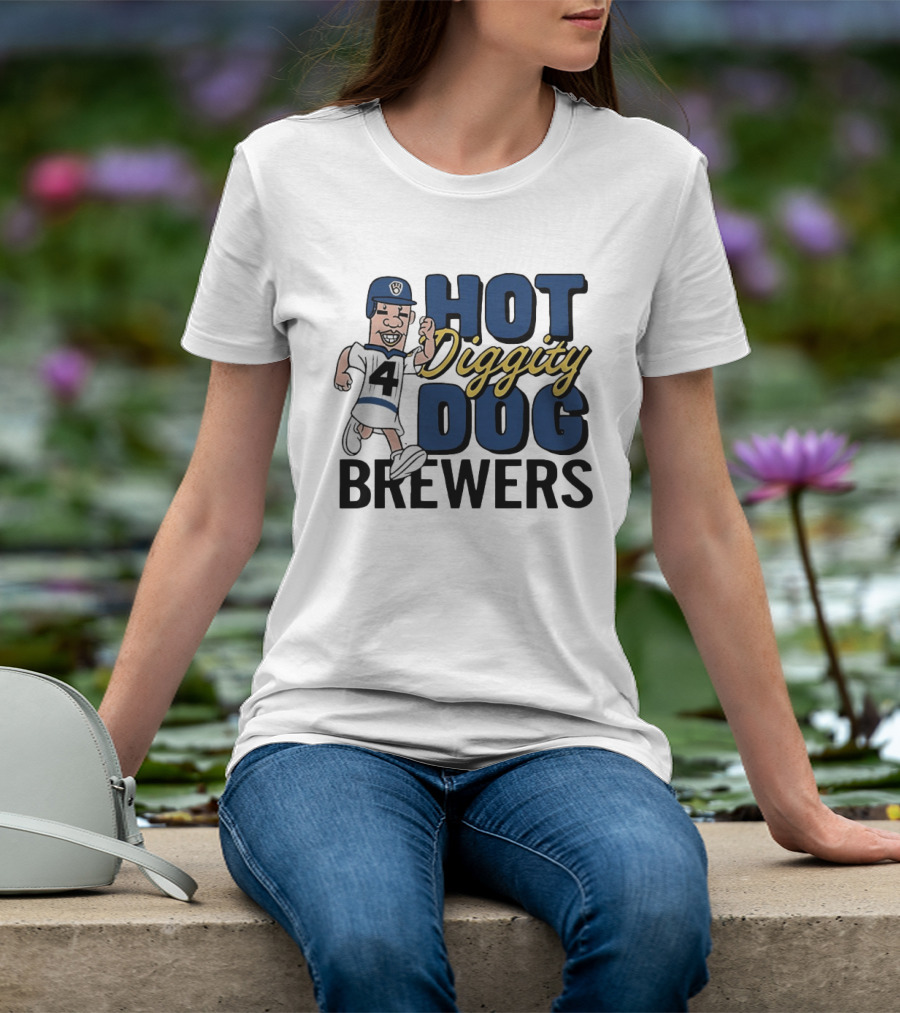 Milwaukee Brewers Hot Diggity Dog Baseball Player Number 4 T-Shirt
