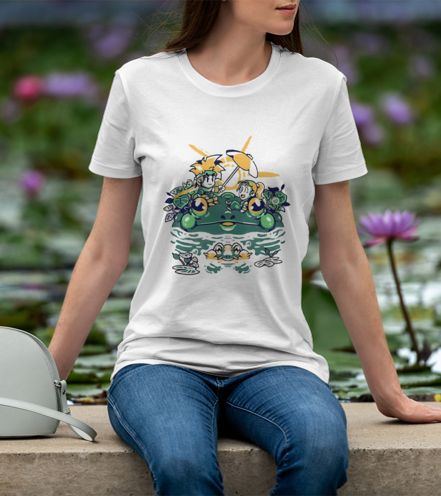 Hot Summer Swamp Frog Nature Characters Relaxing In Sun With Tropical Plants T-Shirt