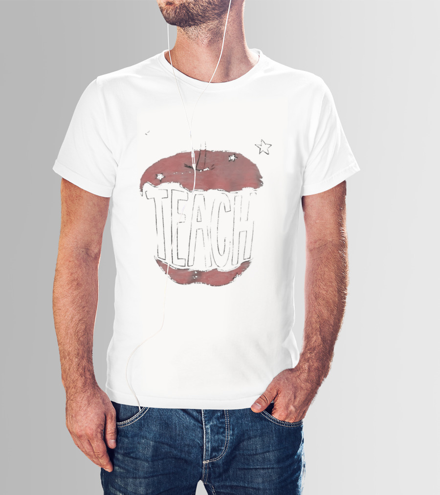 Teach Apple Bitten Cartoon Text Stars T-Shirt