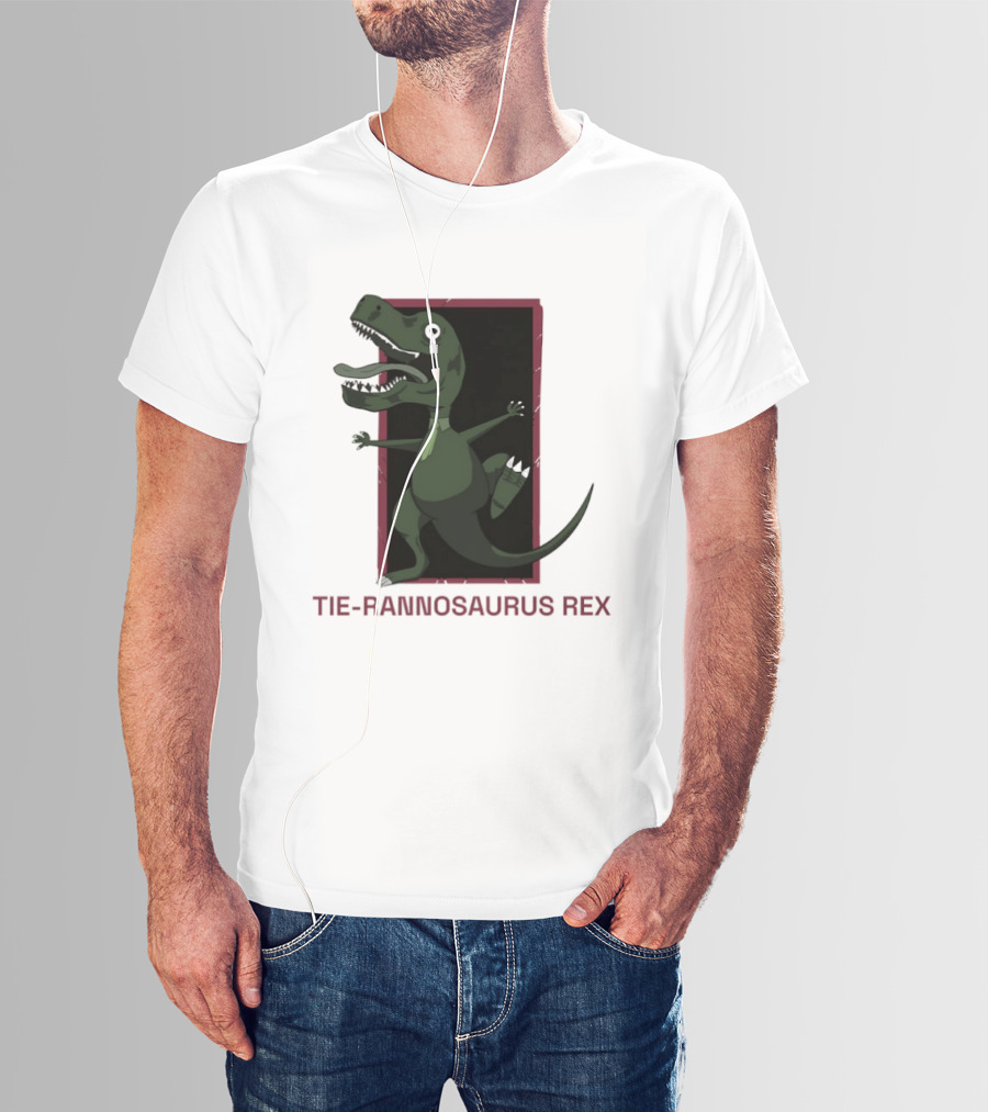 TIE RANNOSAURUS REX Dinosaur Humor Pun With Green Tie T-Shirt