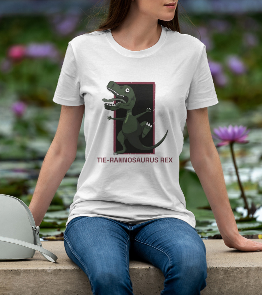 TIE RANNOSAURUS REX Dinosaur Humor Pun With Green Tie T-Shirt