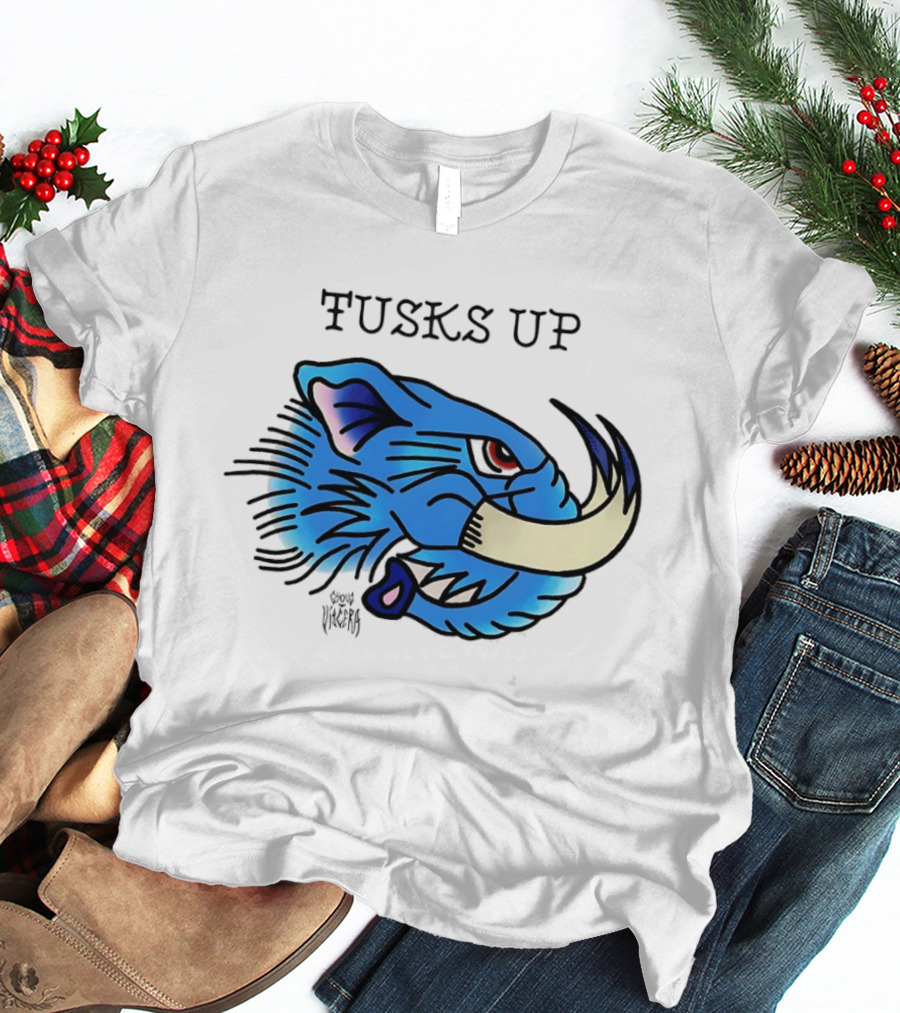 Tusks Up Blue Boar Head By Ghou Viscera T-Shirt