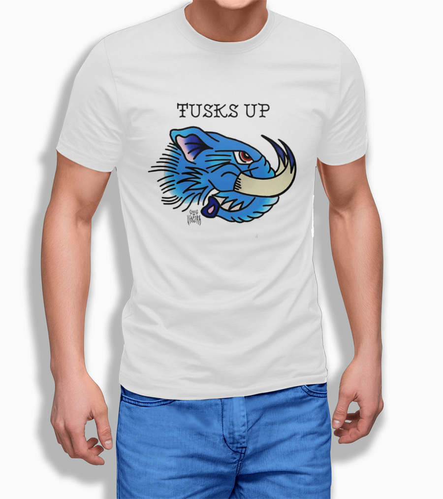 Tusks Up Blue Boar Head By Ghou Viscera T-Shirt