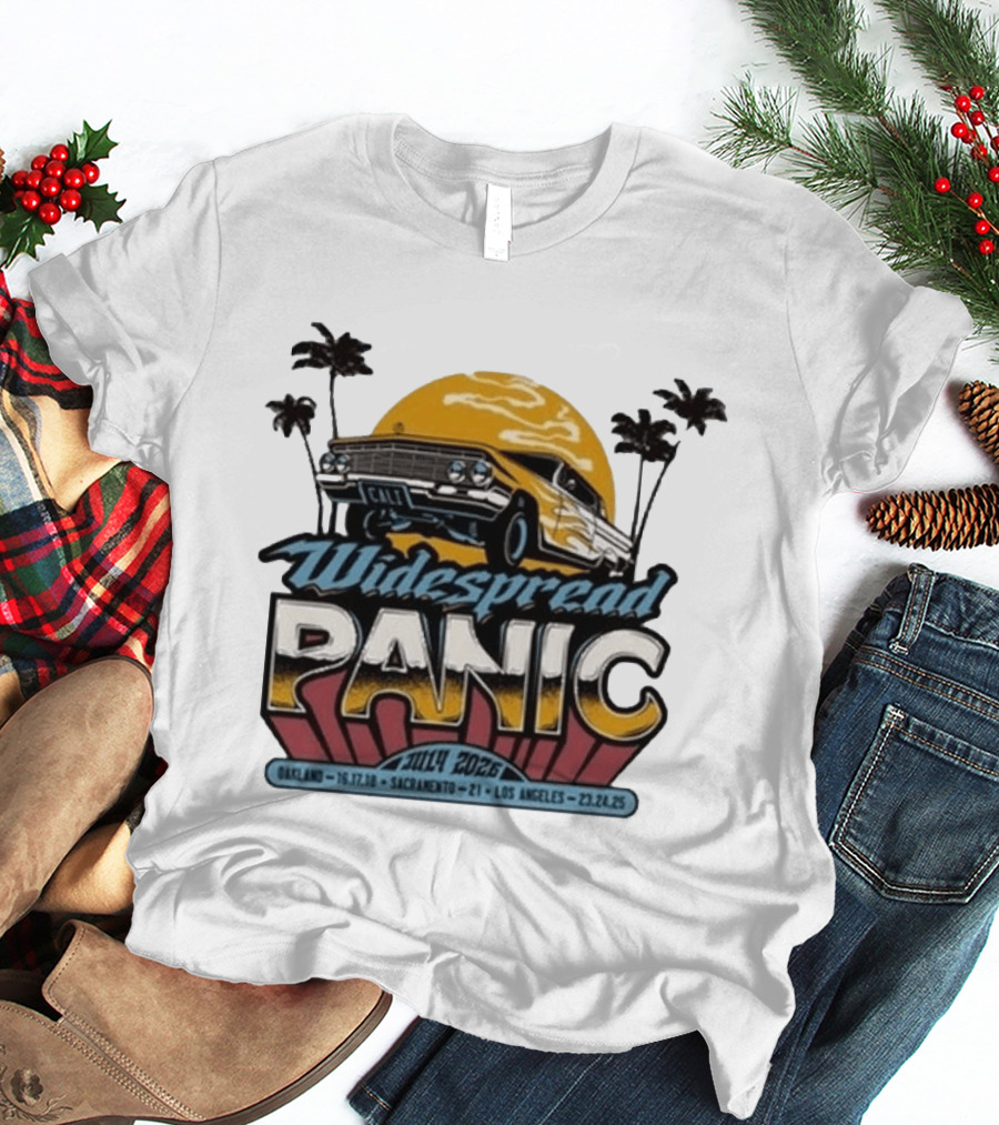 Widespread Panic Summer Tour 2026 Oakland Sacramento Los Angeles Classic Car Palm Trees T-Shirt