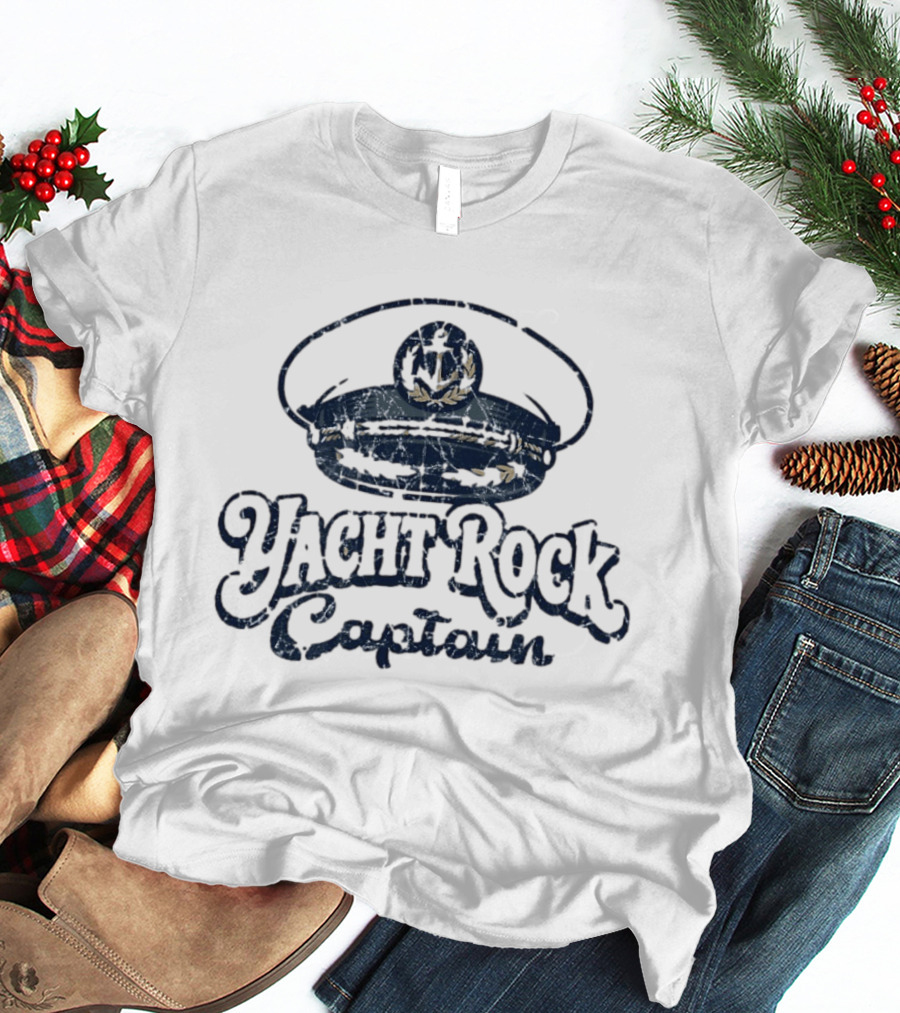 Yacht Rock Captain Distressed Nautical Captain's Hat T-Shirt