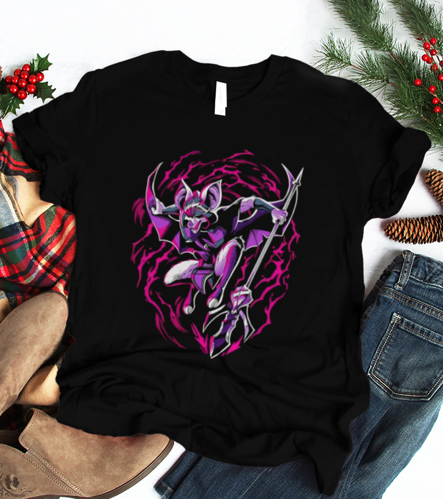 Thorne Bat Warrior With Spear Fantasy Purple Pink Swirl T-Shirt