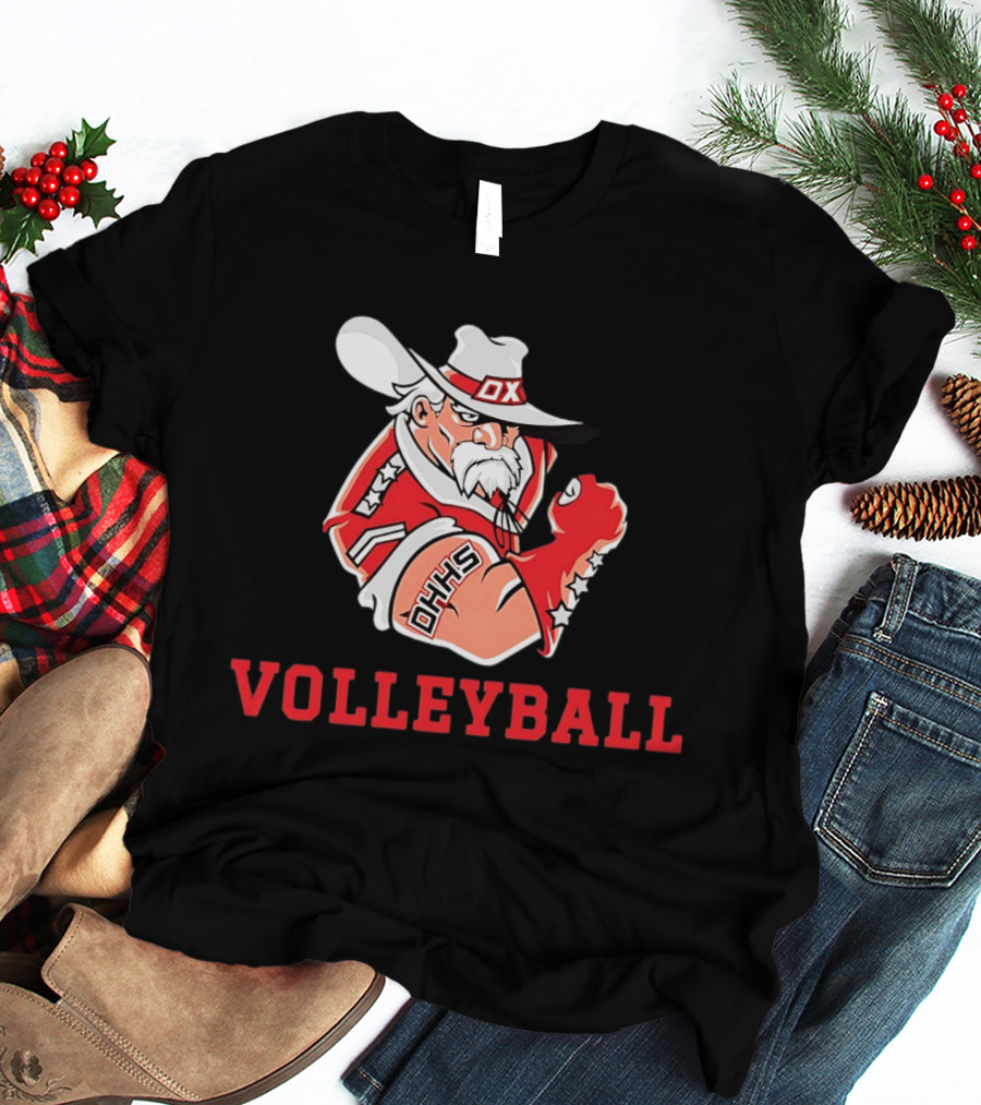DHHS Volleyball Ox Mascot With Cowboy Hat And Gloves T-Shirt