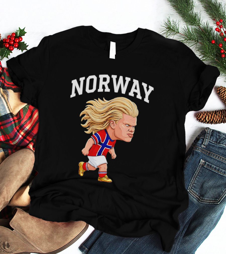 Erling Haaland Norway Football Player Caricature Nordic Soccer Star T-Shirt