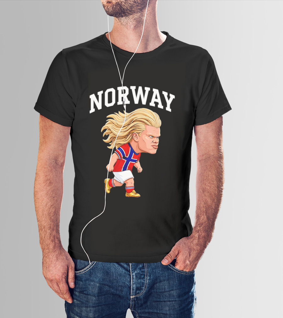 Erling Haaland Norway Football Player Caricature Nordic Soccer Star T-Shirt
