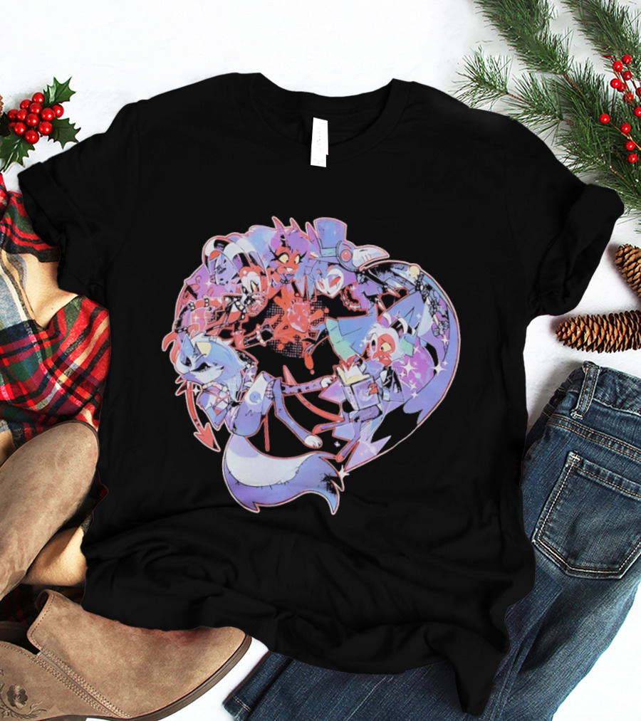 Helluva Boss Blitzø Moxxie Heart Character Collage T-Shirt