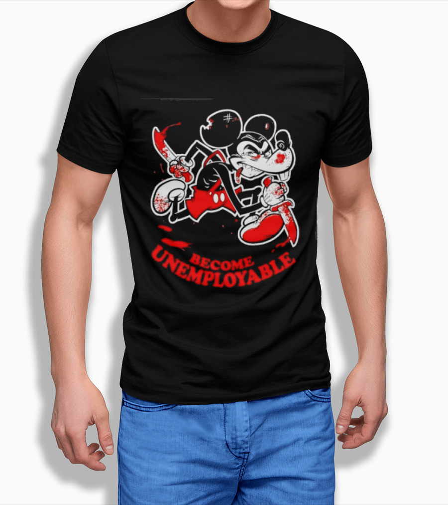Mickey Mouse Become Unemployable Edgy Cartoon Blood Splatter T-Shirt